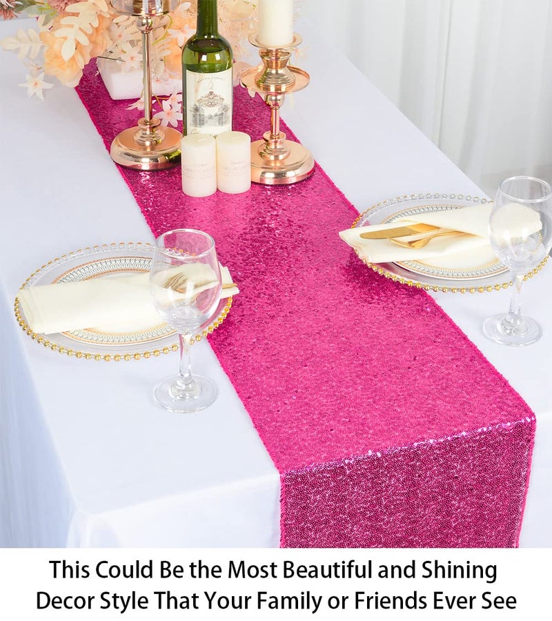 ShiDianYi Fuchsia Party Decorations Pack of 5 12x72-Inch Sequin Table Runners Hot Pink Christmas Decorations for Home -0103E - Image 4